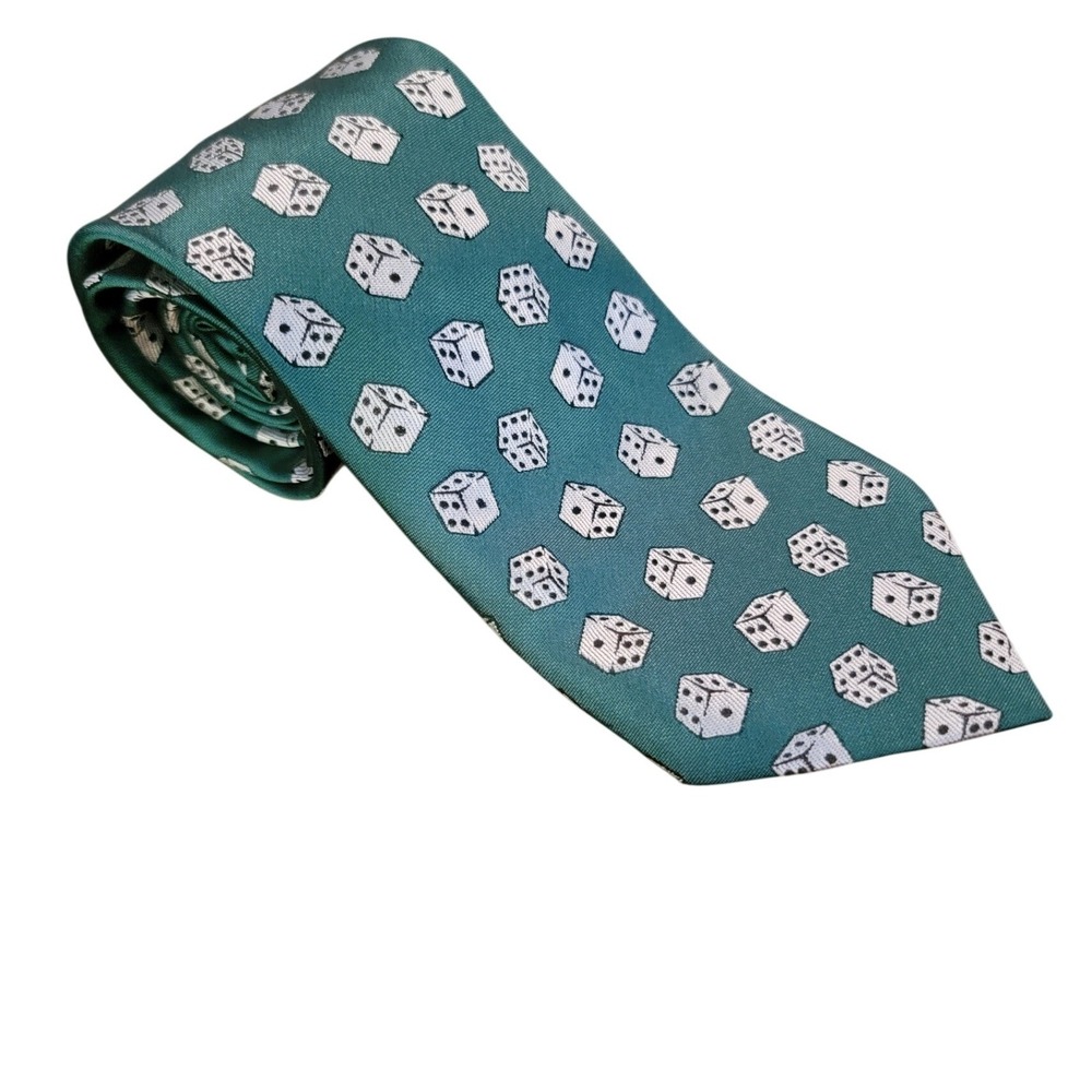 PARQUET Silk Necktie Green White Dice Pattern Men's Fashion Accessory 58"